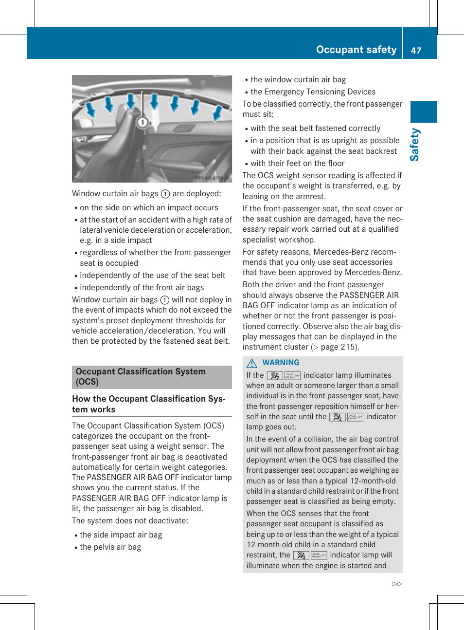 Safet y, Occupant safety | Mercedes-Benz C-Coupe 2015 Owners Manual User Manual | Page 49 / 354