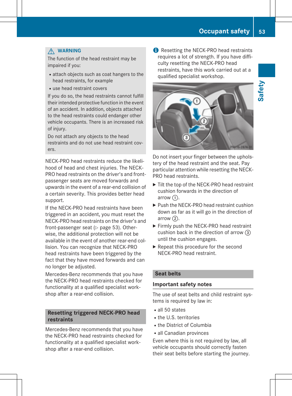 Safety, Occupant safety | Mercedes-Benz C-Coupe 2015 Owners Manual User Manual | Page 55 / 354