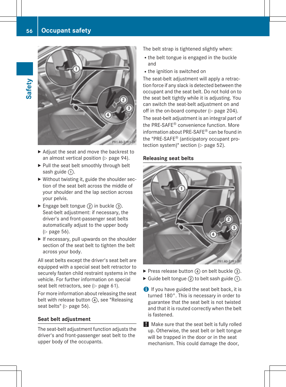 Safe ty, Occupant safety | Mercedes-Benz C-Coupe 2015 Owners Manual User Manual | Page 58 / 354