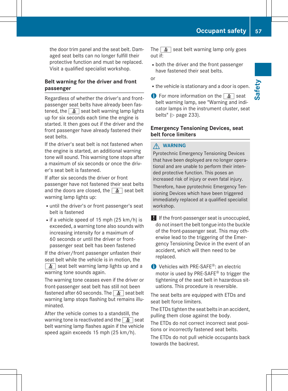 Saf ety, Occupant safety | Mercedes-Benz C-Coupe 2015 Owners Manual User Manual | Page 59 / 354