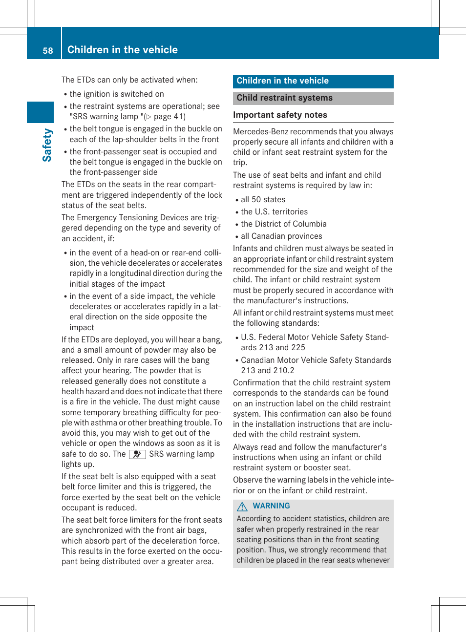 Safety, Children in the vehicle | Mercedes-Benz C-Coupe 2015 Owners Manual User Manual | Page 60 / 354