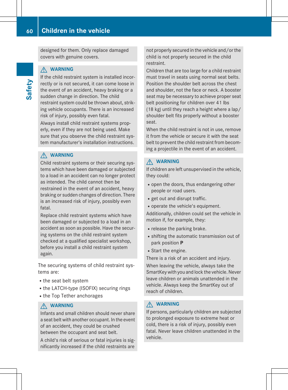 Safet y, Children in the vehicle | Mercedes-Benz C-Coupe 2015 Owners Manual User Manual | Page 62 / 354