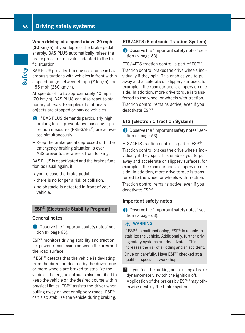 Safety, Driving safety systems | Mercedes-Benz C-Coupe 2015 Owners Manual User Manual | Page 68 / 354