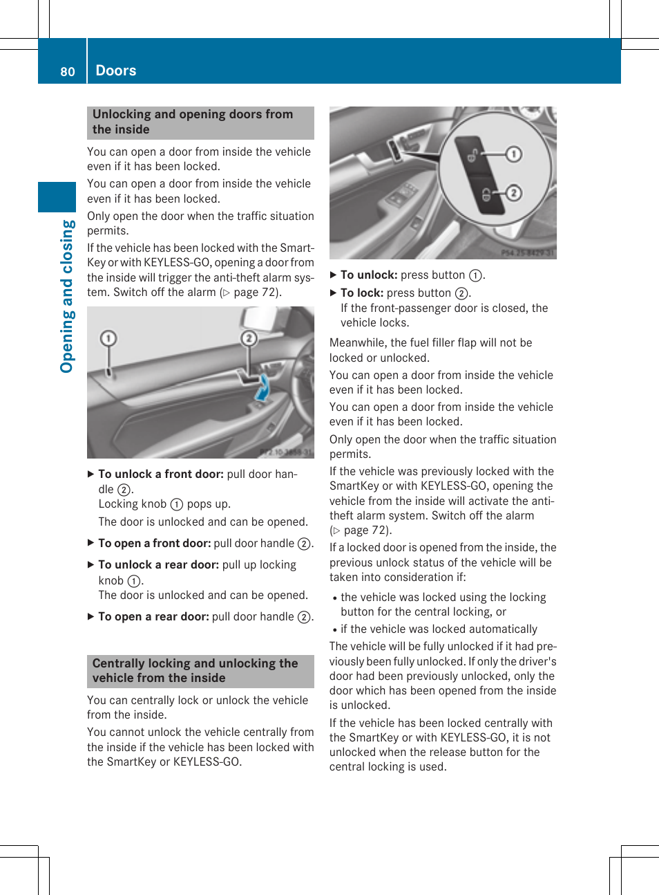 Opening and closing, Doors | Mercedes-Benz C-Coupe 2015 Owners Manual User Manual | Page 82 / 354