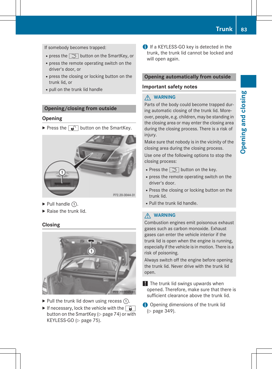 Opening and closing, Trunk | Mercedes-Benz C-Coupe 2015 Owners Manual User Manual | Page 85 / 354