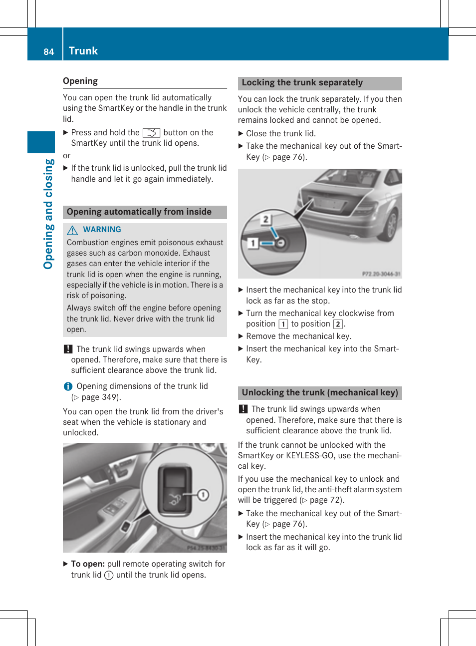 Opening and closi ng, Trunk | Mercedes-Benz C-Coupe 2015 Owners Manual User Manual | Page 86 / 354