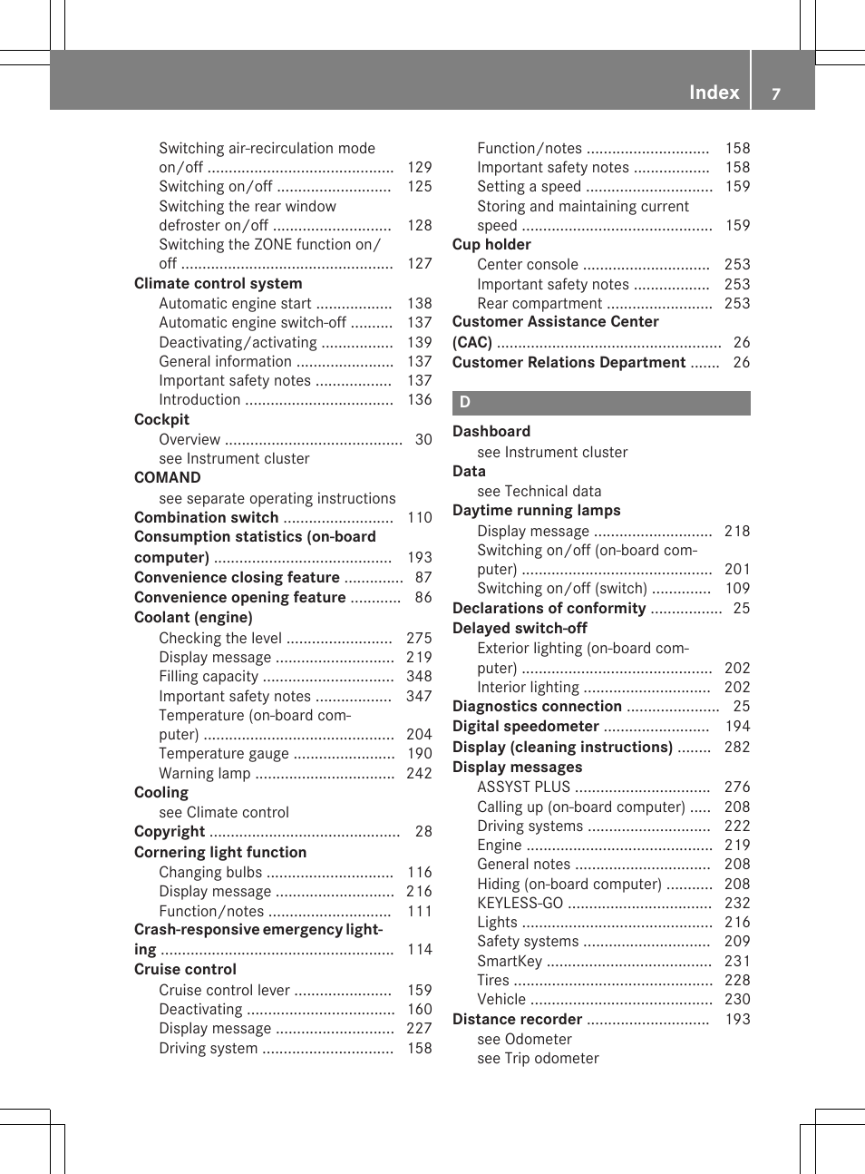 Index | Mercedes-Benz C-Coupe 2015 Owners Manual User Manual | Page 9 / 354