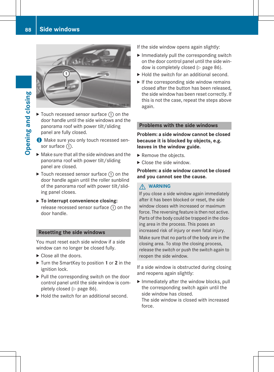 Opening and closing, Side windows | Mercedes-Benz C-Coupe 2015 Owners Manual User Manual | Page 90 / 354