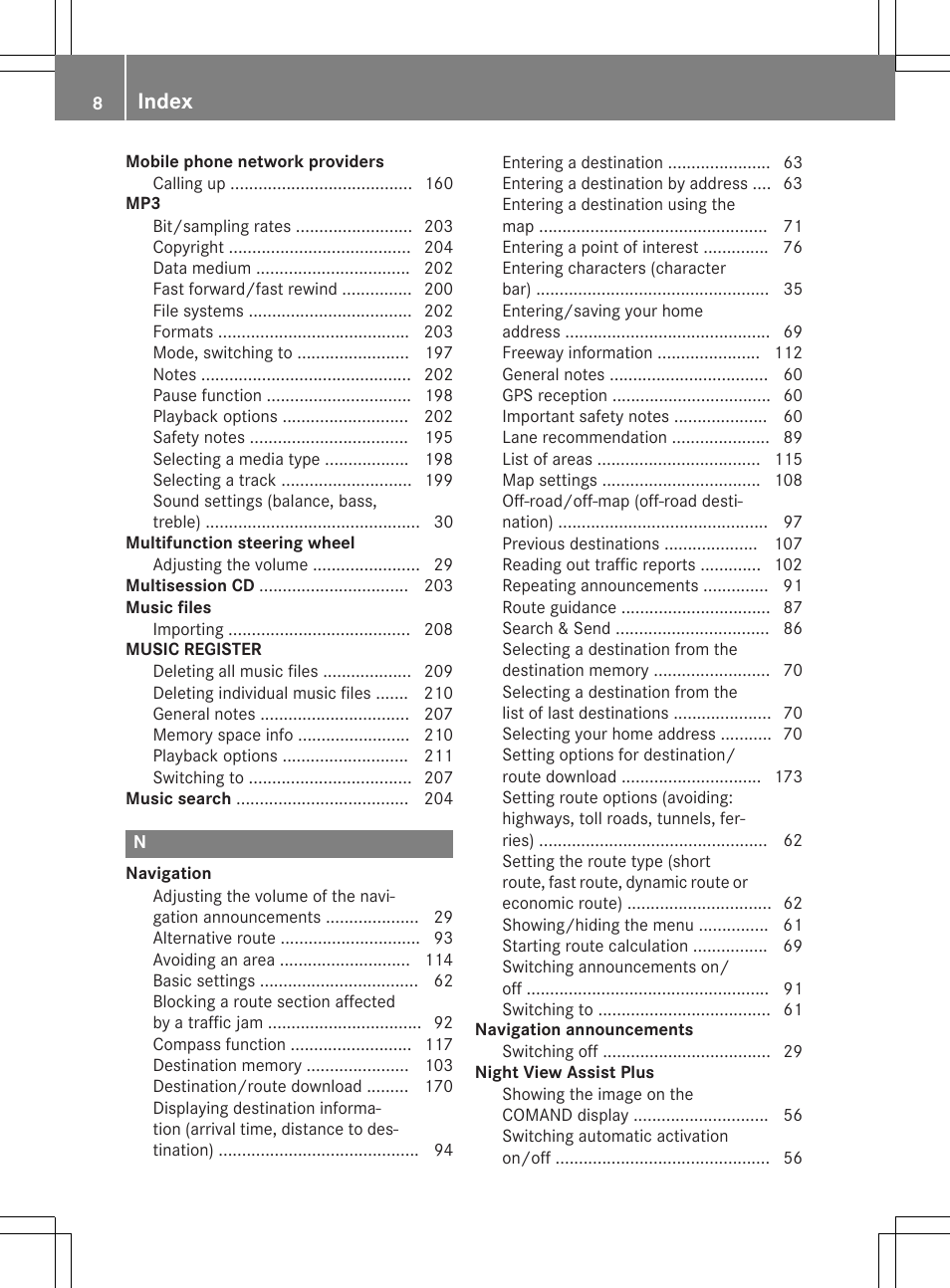 Index | Mercedes-Benz CLA-Class 2014 COMAND Manual User Manual | Page 10 / 270