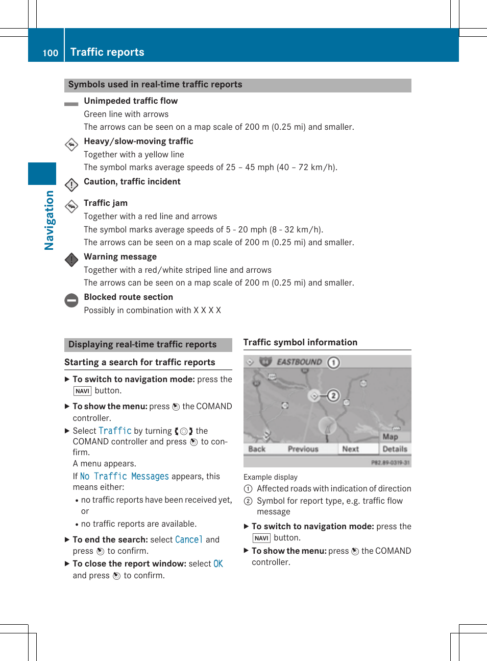 Navigation, Traffic reports | Mercedes-Benz CLA-Class 2014 COMAND Manual User Manual | Page 102 / 270