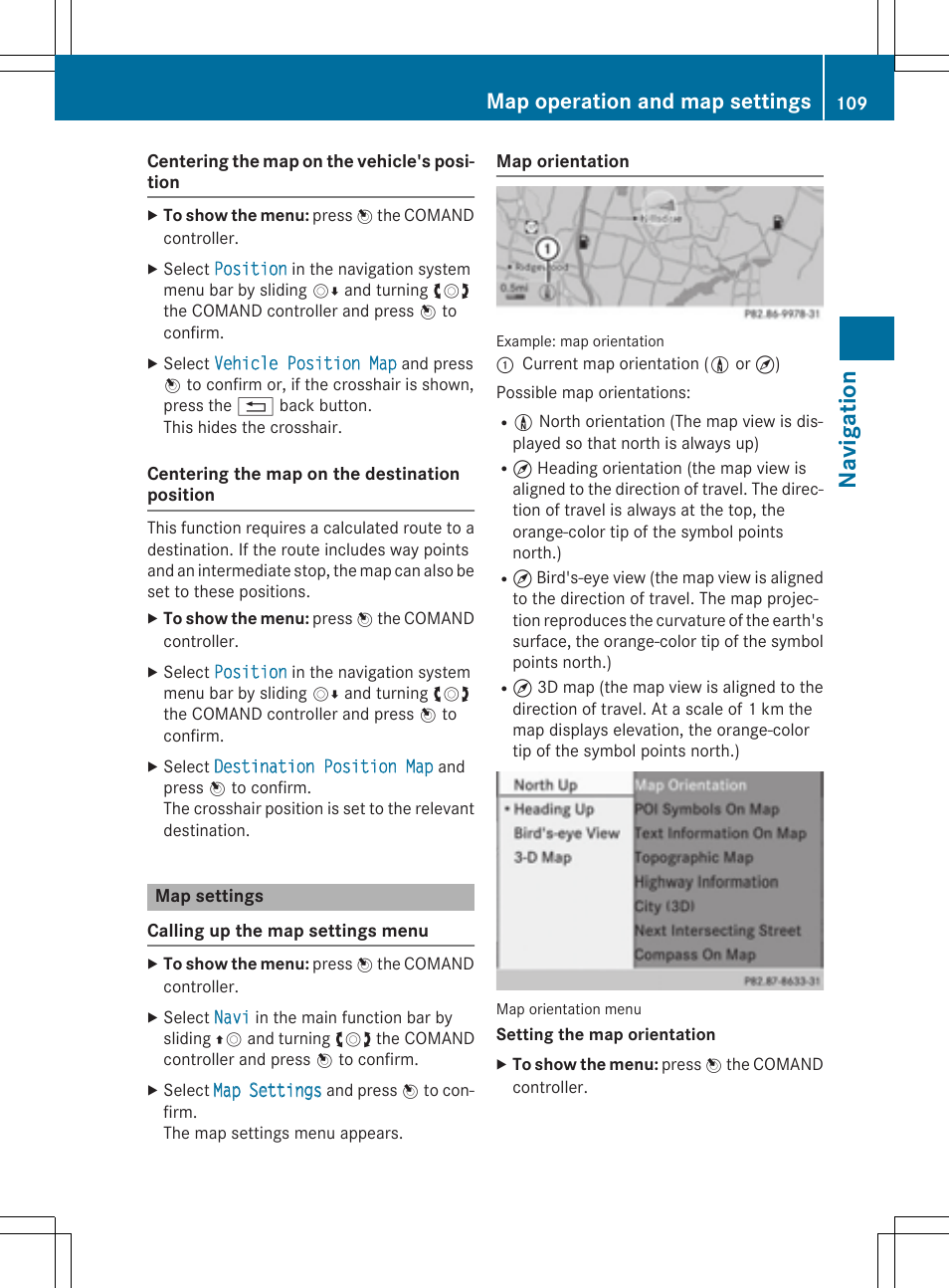 Na viga tion, Map operation and map settings | Mercedes-Benz CLA-Class 2014 COMAND Manual User Manual | Page 111 / 270