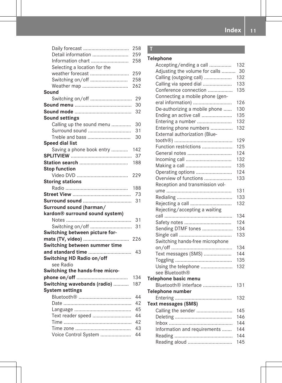 Index | Mercedes-Benz CLA-Class 2014 COMAND Manual User Manual | Page 13 / 270