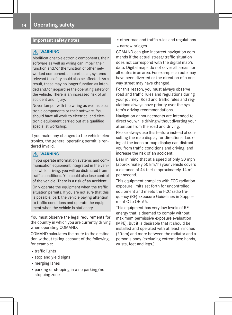 Operating safety | Mercedes-Benz CLA-Class 2014 COMAND Manual User Manual | Page 16 / 270