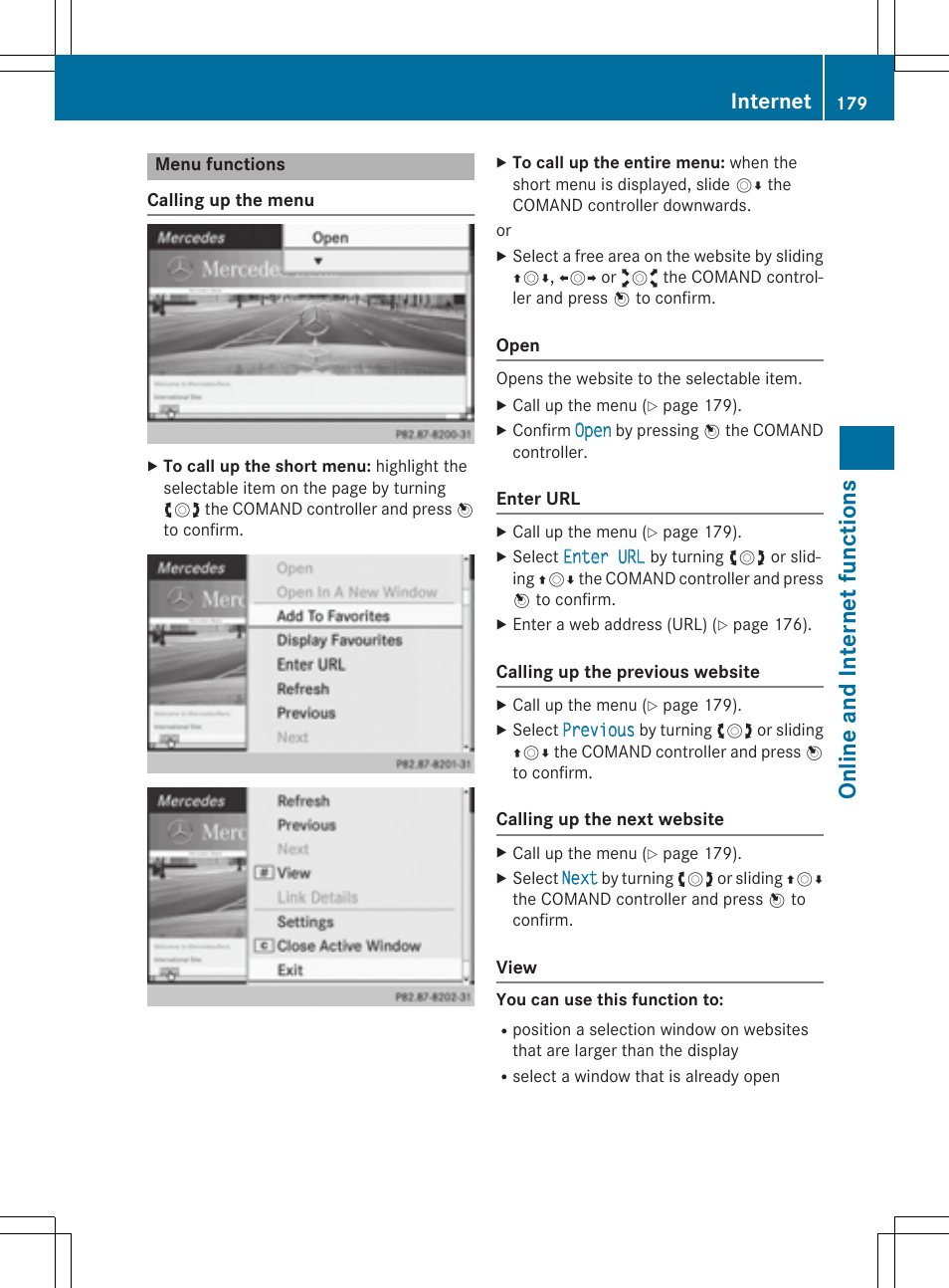 Online and internet functi ons, Internet | Mercedes-Benz CLA-Class 2014 COMAND Manual User Manual | Page 181 / 270