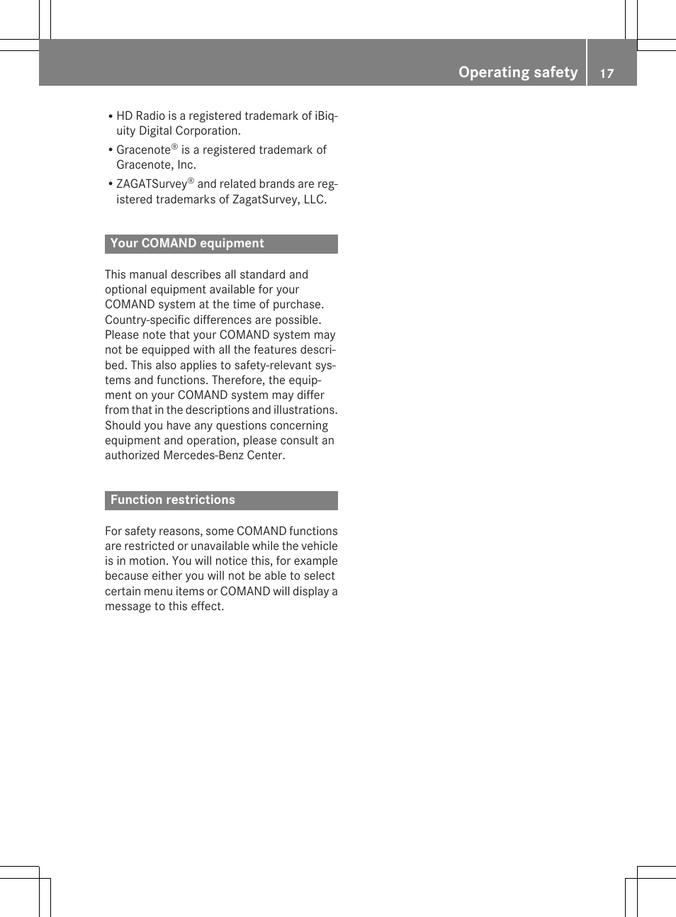 Operating safety | Mercedes-Benz CLA-Class 2014 COMAND Manual User Manual | Page 19 / 270