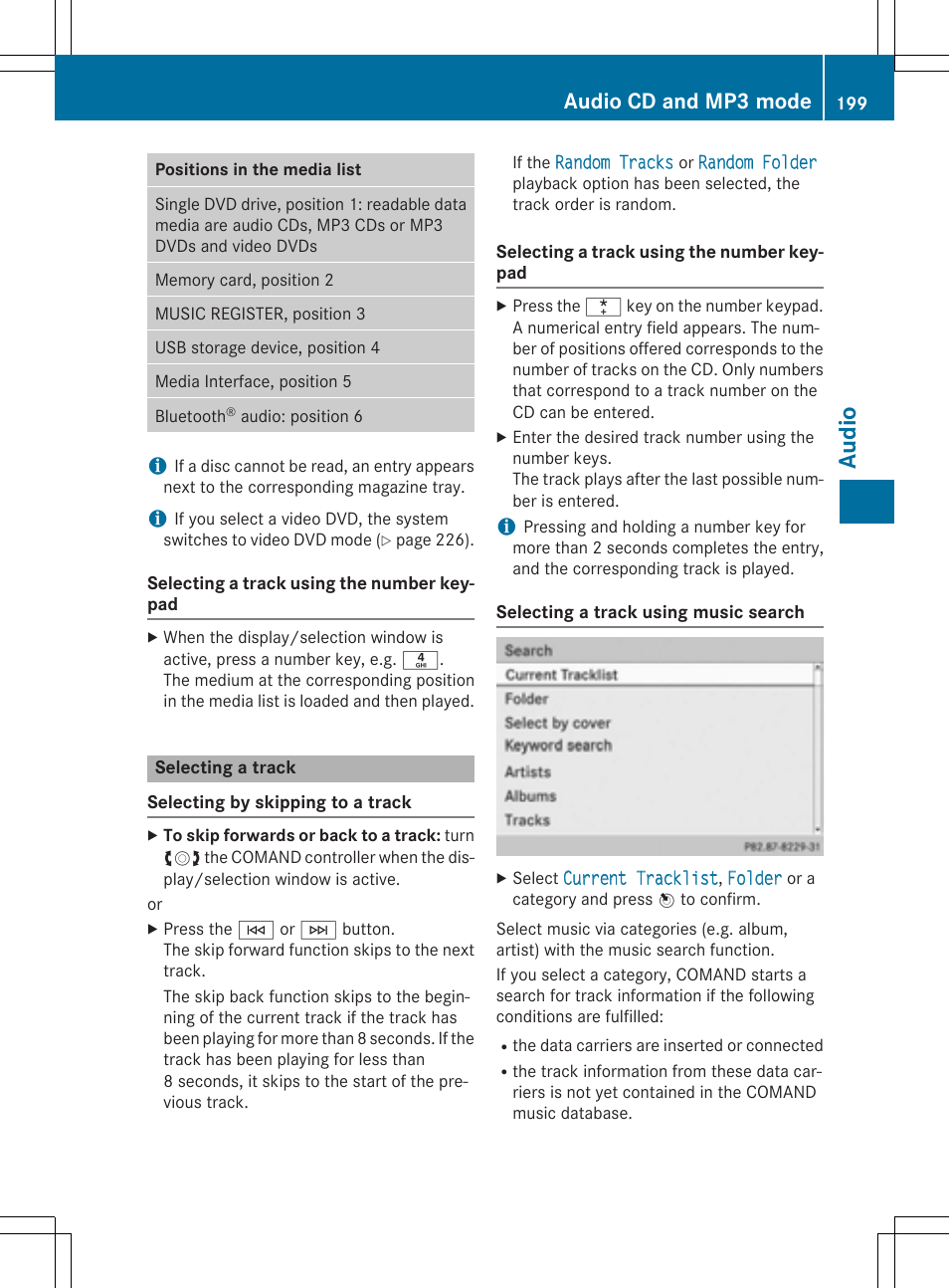 Audio, Audio cd and mp3 mode | Mercedes-Benz CLA-Class 2014 COMAND Manual User Manual | Page 201 / 270
