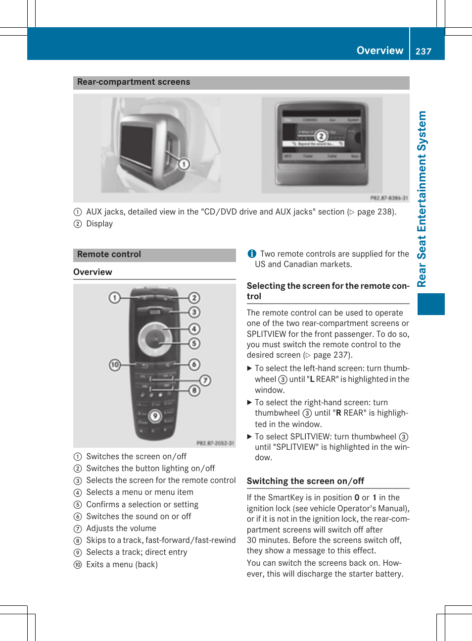 Rear se at en tertain men tsys tem, Overview | Mercedes-Benz CLA-Class 2014 COMAND Manual User Manual | Page 239 / 270