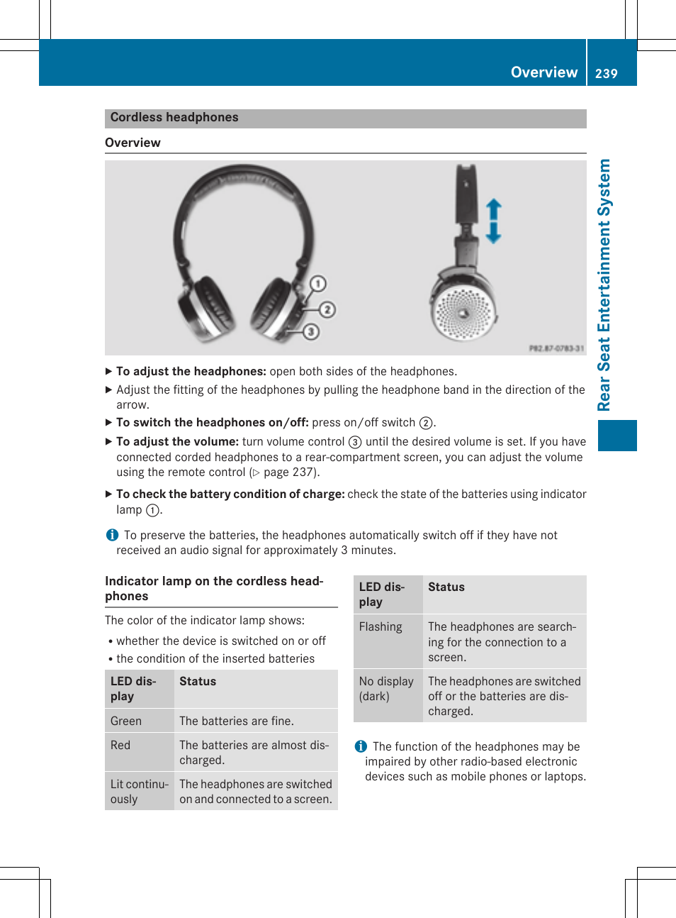 Rea rseat ent ert ainm ent syst em, Overview | Mercedes-Benz CLA-Class 2014 COMAND Manual User Manual | Page 241 / 270