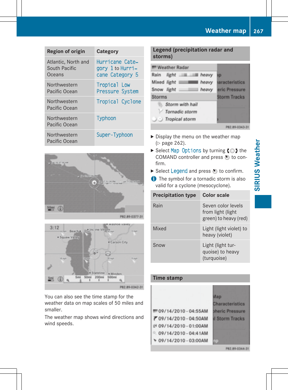 Siriu s weathe r, Weather map | Mercedes-Benz CLA-Class 2014 COMAND Manual User Manual | Page 269 / 270