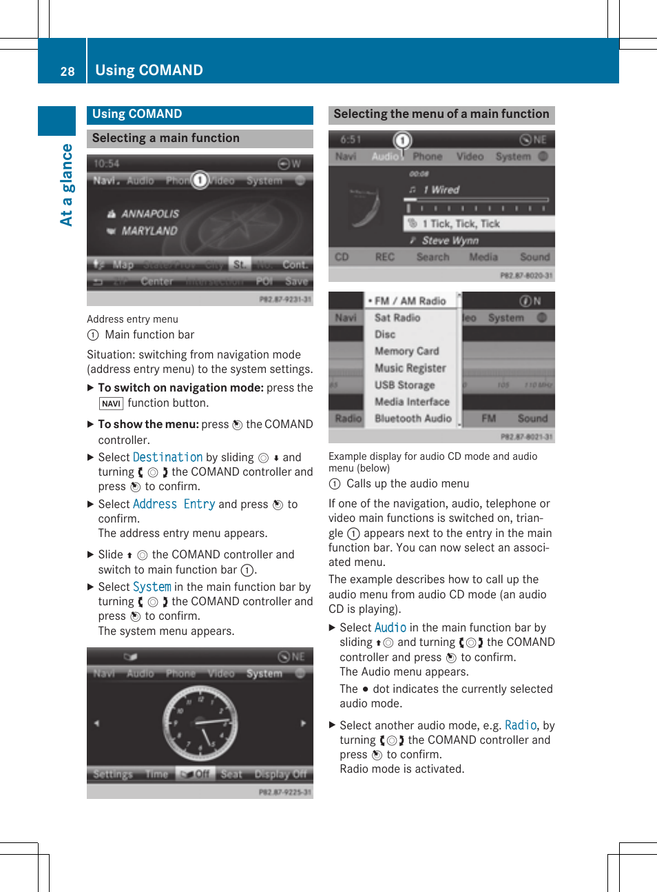 At a gla nce, Using comand | Mercedes-Benz CLA-Class 2014 COMAND Manual User Manual | Page 30 / 270