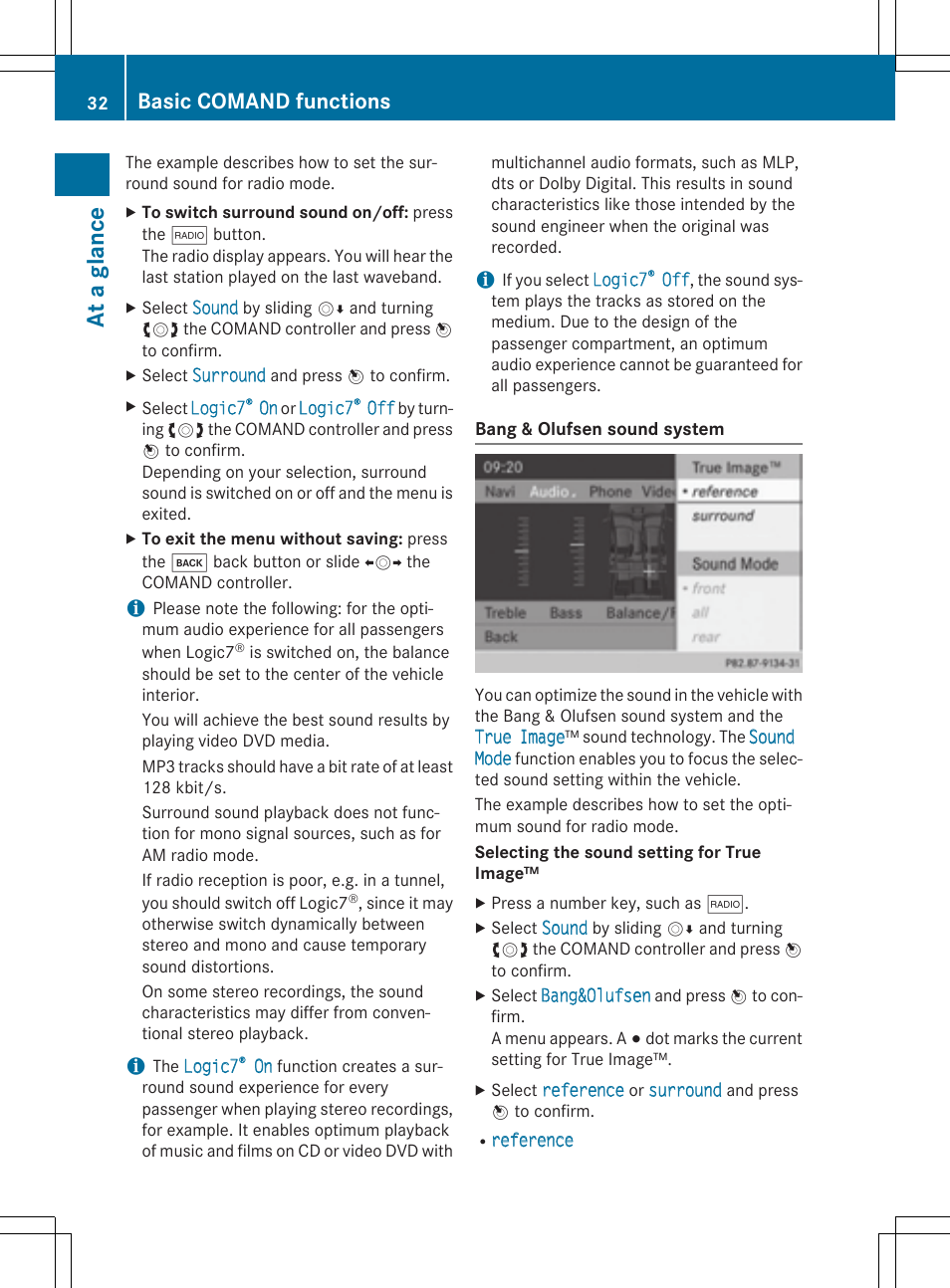 At a gl anc e, Basic comand functions | Mercedes-Benz CLA-Class 2014 COMAND Manual User Manual | Page 34 / 270
