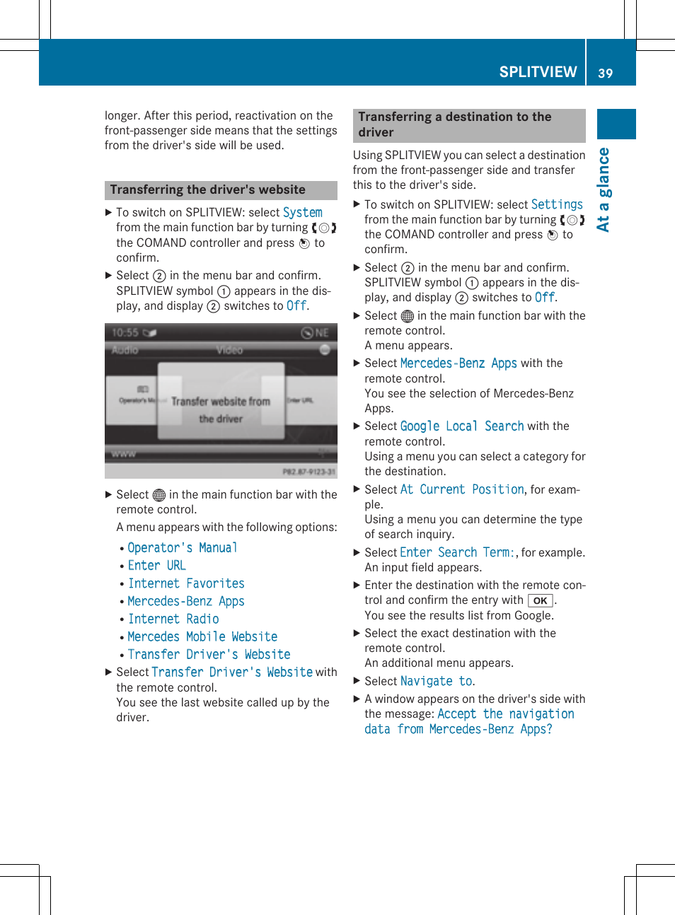 At a glance, Splitview | Mercedes-Benz CLA-Class 2014 COMAND Manual User Manual | Page 41 / 270