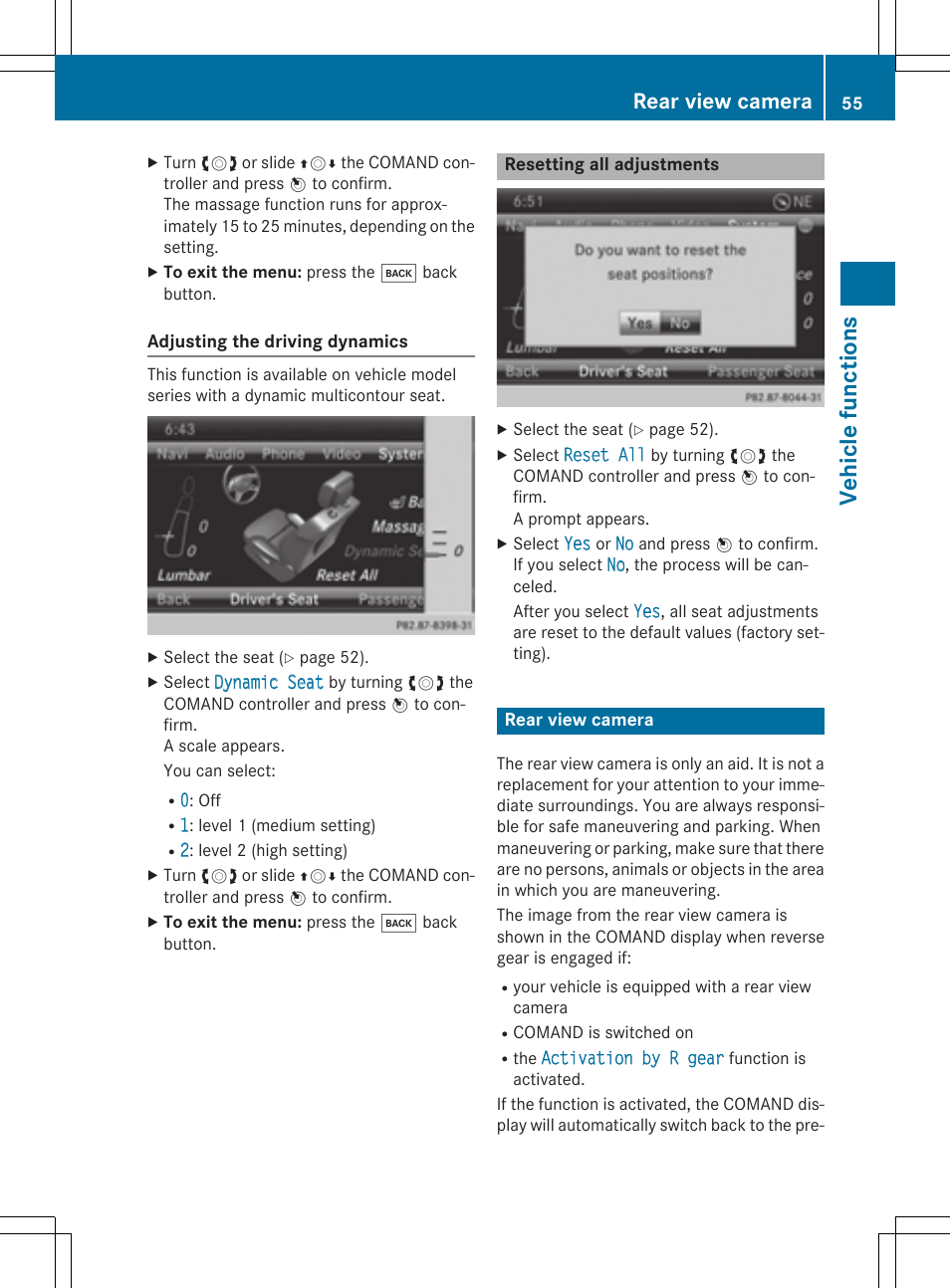 Vehicle functions, Rear view camera | Mercedes-Benz CLA-Class 2014 COMAND Manual User Manual | Page 57 / 270
