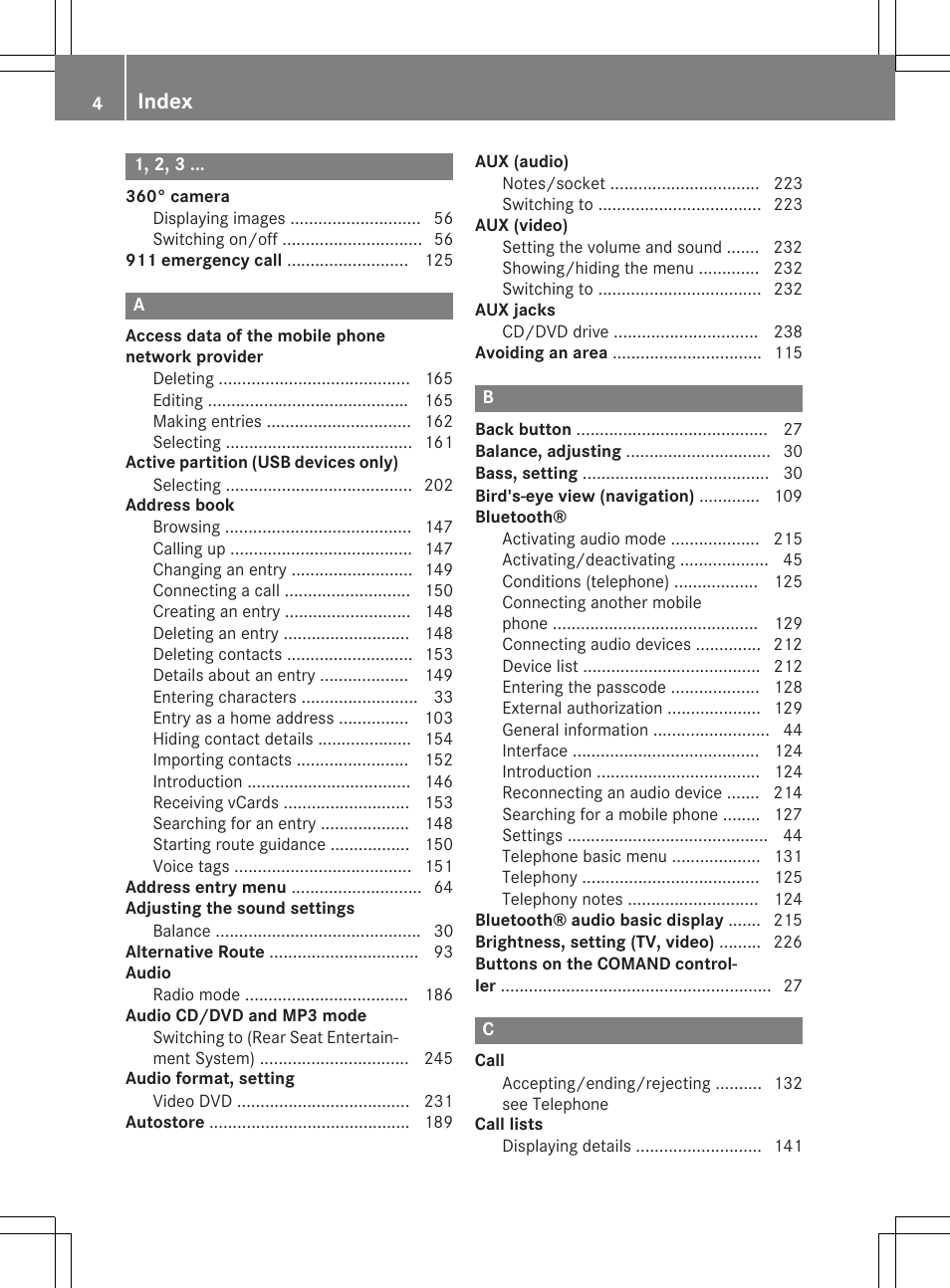 Index | Mercedes-Benz CLA-Class 2014 COMAND Manual User Manual | Page 6 / 270