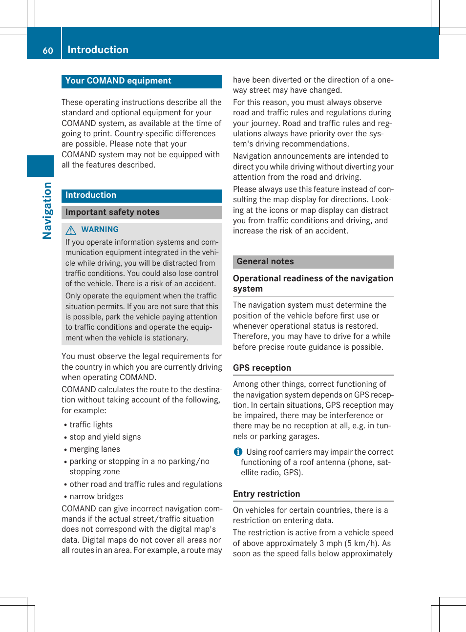 Navi gati on, Introduction | Mercedes-Benz CLA-Class 2014 COMAND Manual User Manual | Page 62 / 270