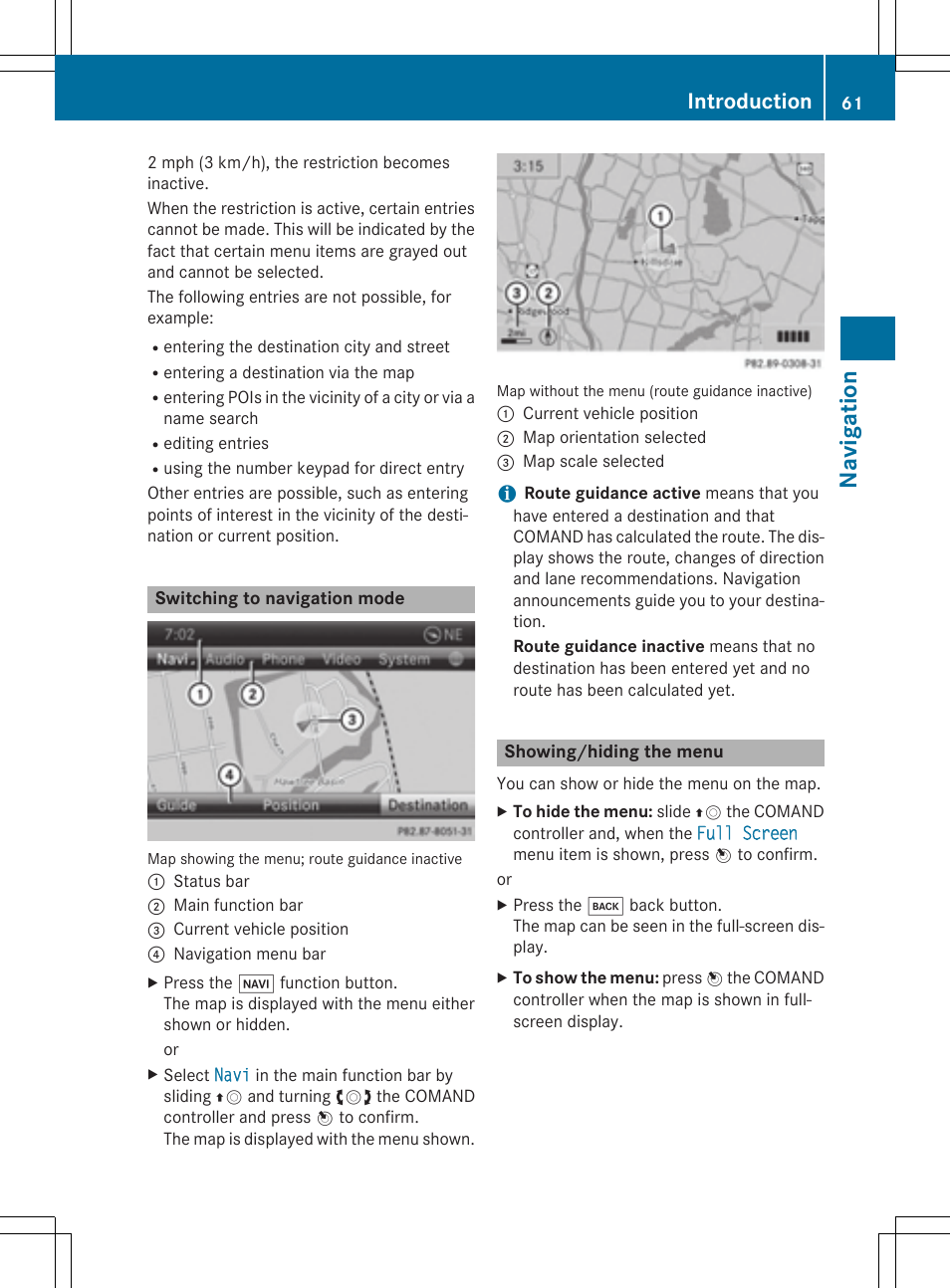 Navigatio n, Introduction | Mercedes-Benz CLA-Class 2014 COMAND Manual User Manual | Page 63 / 270