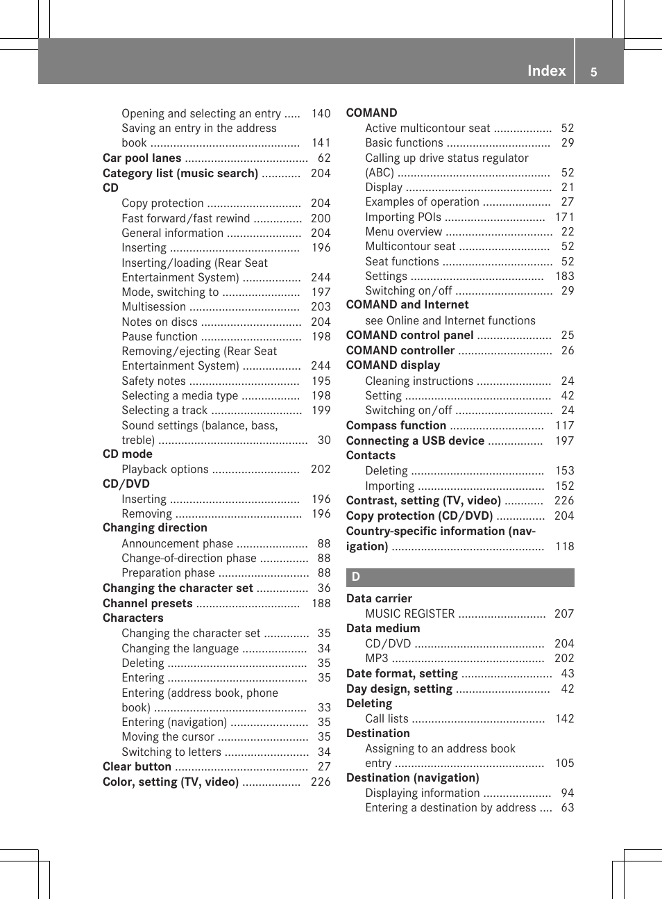 Index | Mercedes-Benz CLA-Class 2014 COMAND Manual User Manual | Page 7 / 270