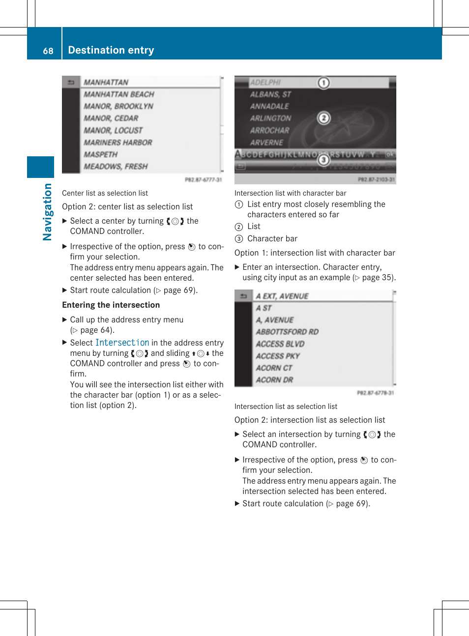 Na viga tion, Destination entry | Mercedes-Benz CLA-Class 2014 COMAND Manual User Manual | Page 70 / 270