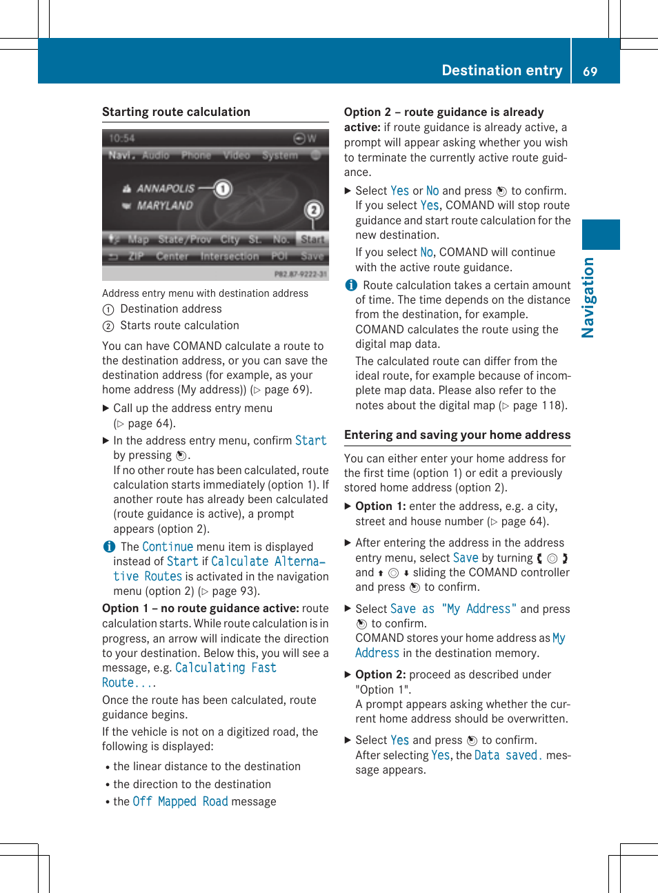 Navigation, Destination entry | Mercedes-Benz CLA-Class 2014 COMAND Manual User Manual | Page 71 / 270