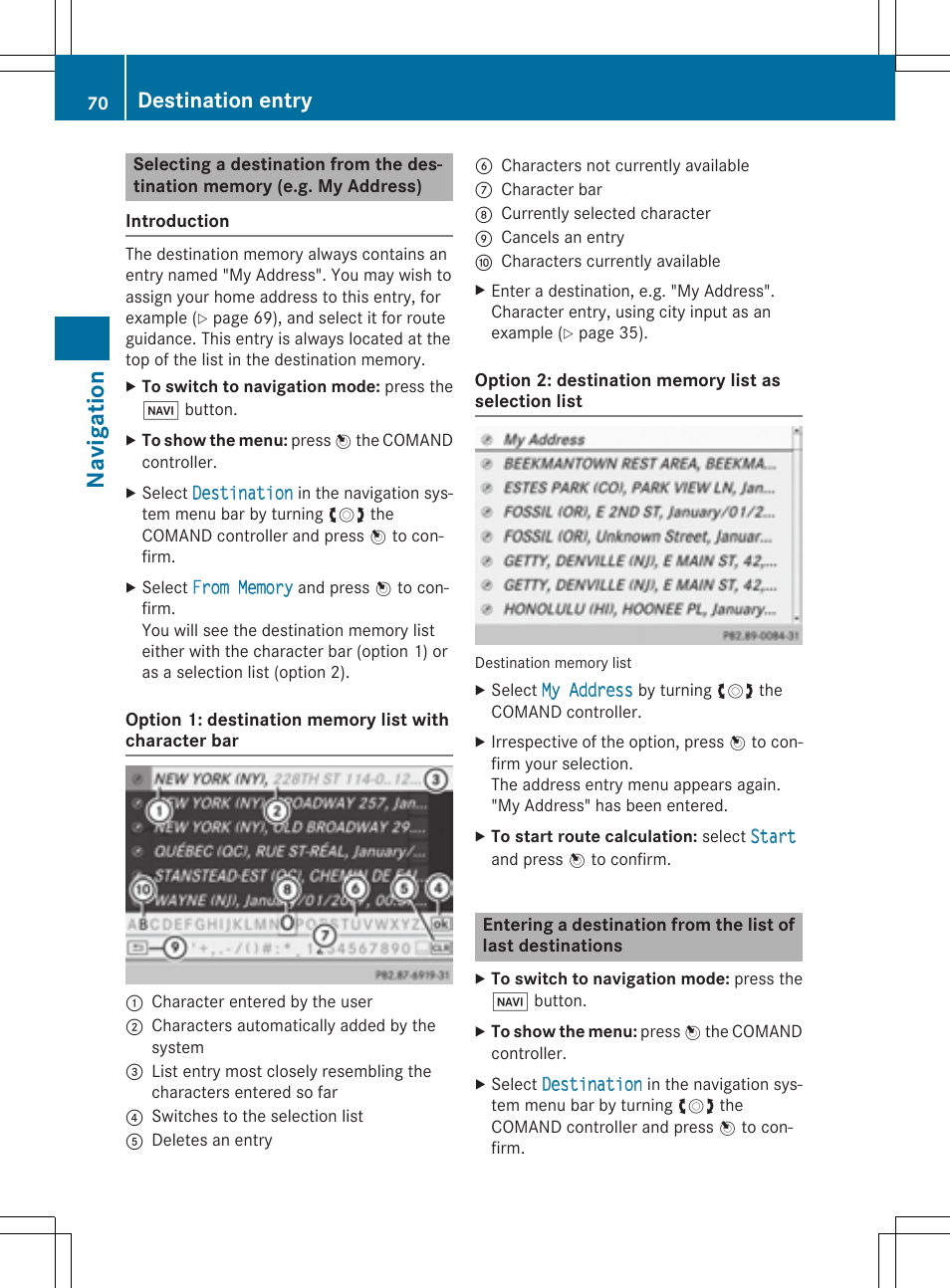 Navigation, Destination entry | Mercedes-Benz CLA-Class 2014 COMAND Manual User Manual | Page 72 / 270