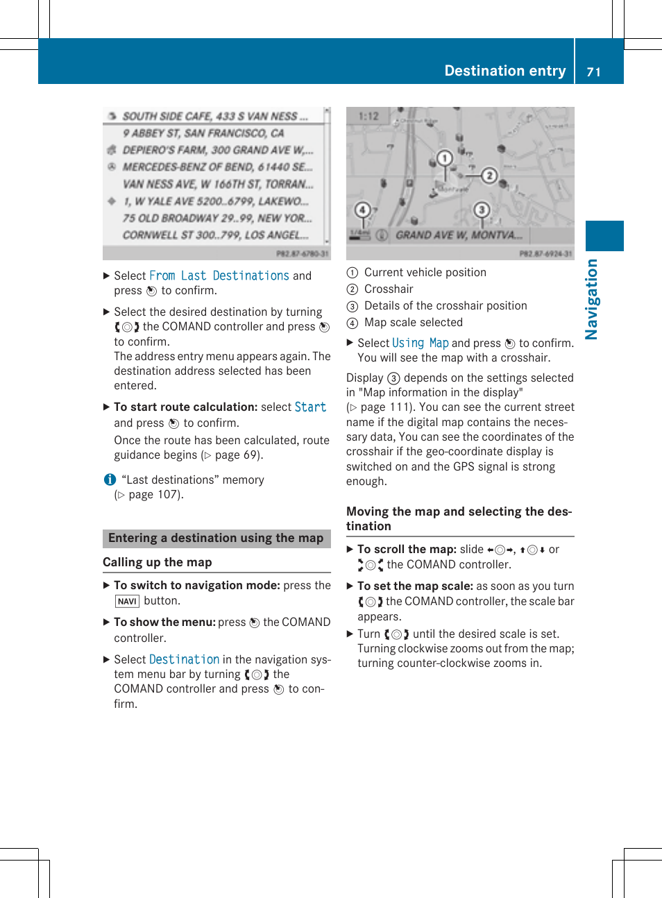 Navig atio n, Destination entry | Mercedes-Benz CLA-Class 2014 COMAND Manual User Manual | Page 73 / 270