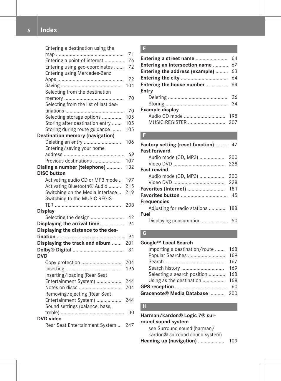 Index | Mercedes-Benz CLA-Class 2014 COMAND Manual User Manual | Page 8 / 270