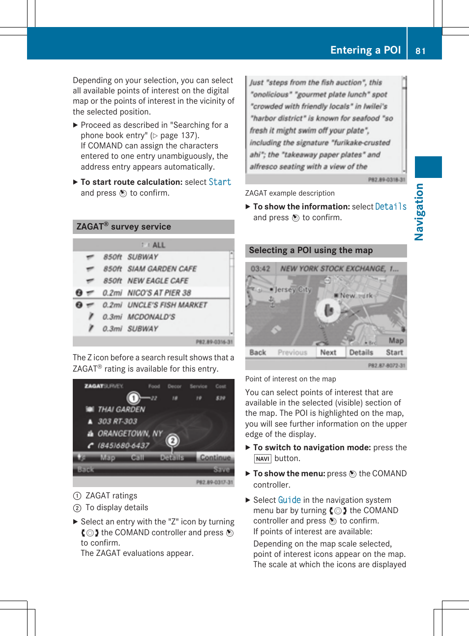 Navi gati on, Entering a poi | Mercedes-Benz CLA-Class 2014 COMAND Manual User Manual | Page 83 / 270