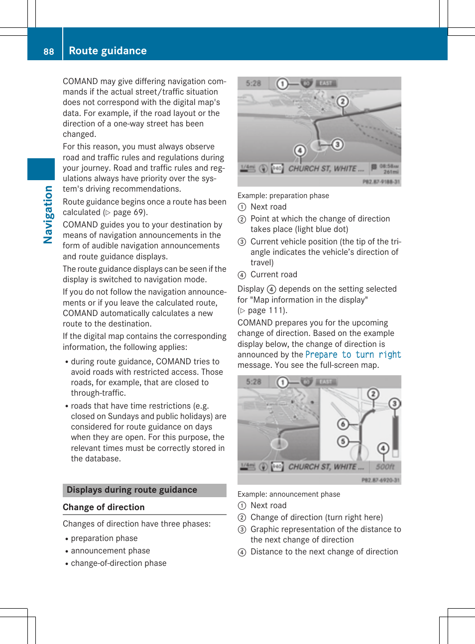 Navi ga tio n, Route guidance | Mercedes-Benz CLA-Class 2014 COMAND Manual User Manual | Page 90 / 270
