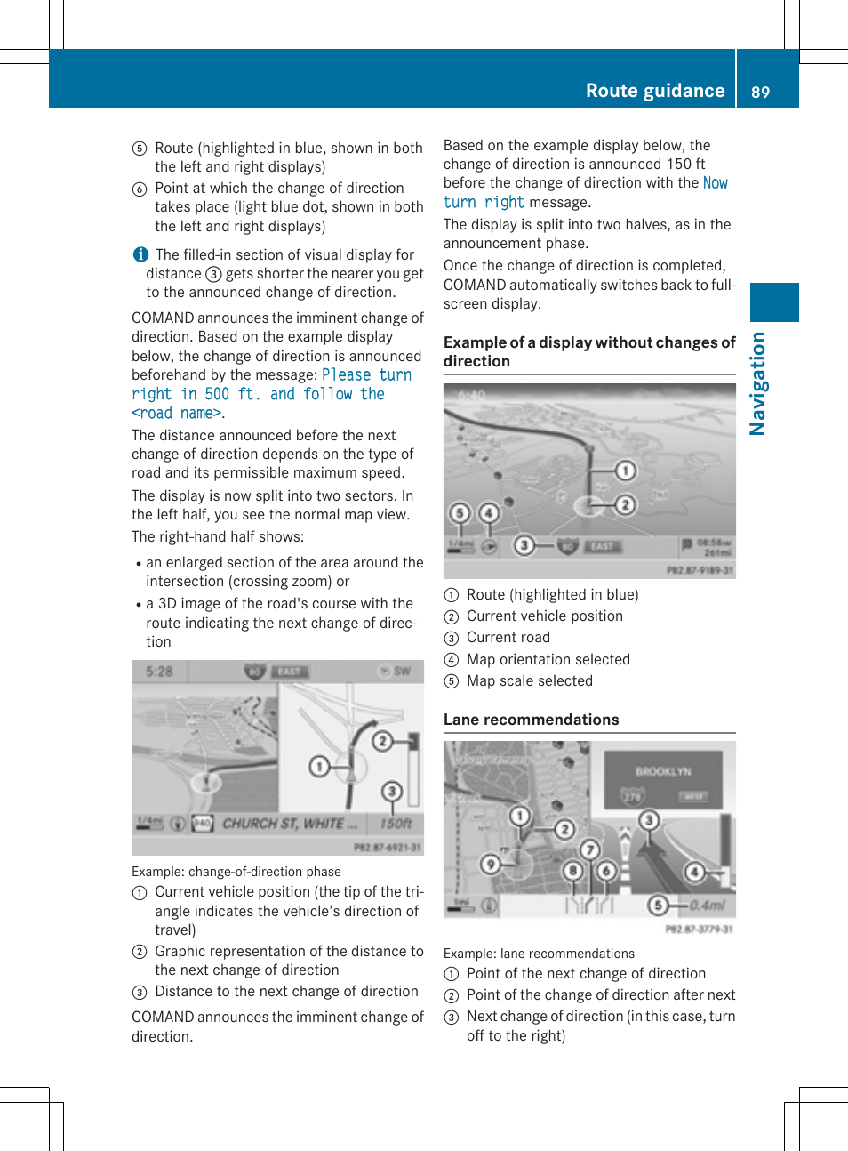 Navi ga tio n, Route guidance | Mercedes-Benz CLA-Class 2014 COMAND Manual User Manual | Page 91 / 270