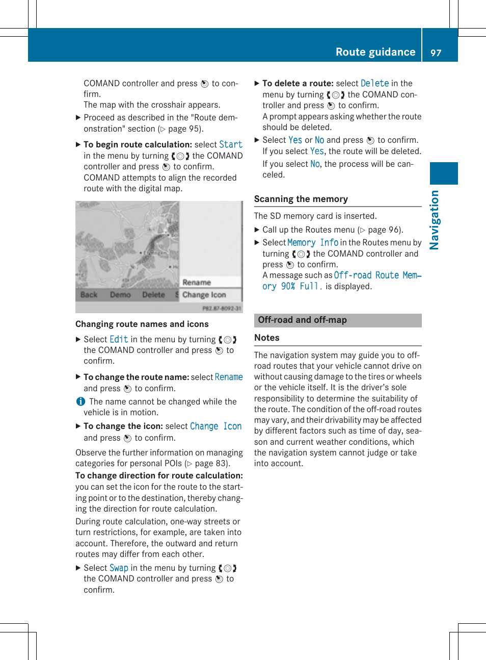 Navi ga tio n, Route guidance | Mercedes-Benz CLA-Class 2014 COMAND Manual User Manual | Page 99 / 270