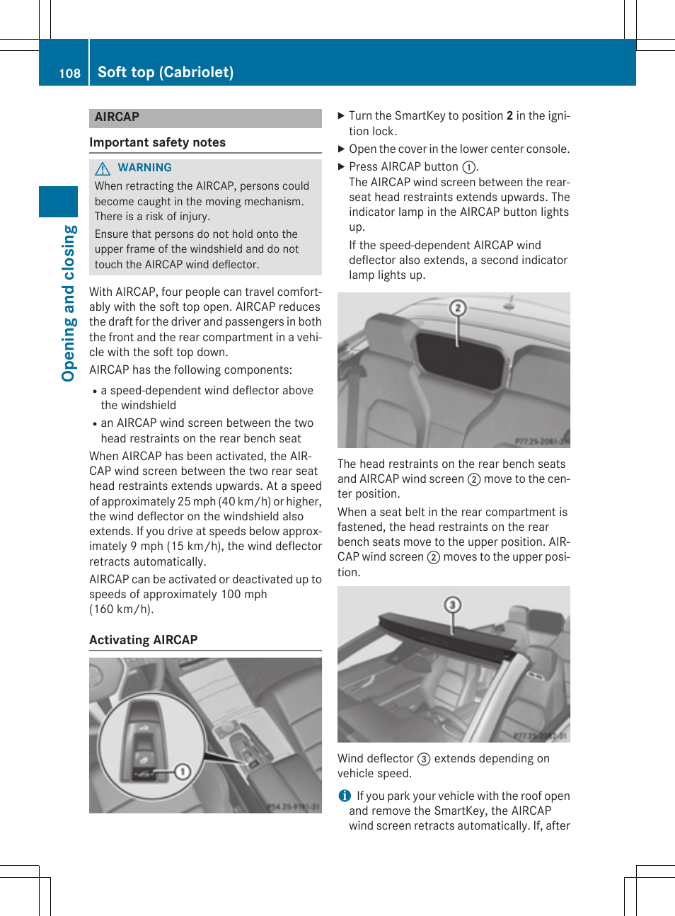 Op ening and closing, Soft top (cabriolet) | Mercedes-Benz E-Cabriolet 2015 User Manual | Page 110 / 386