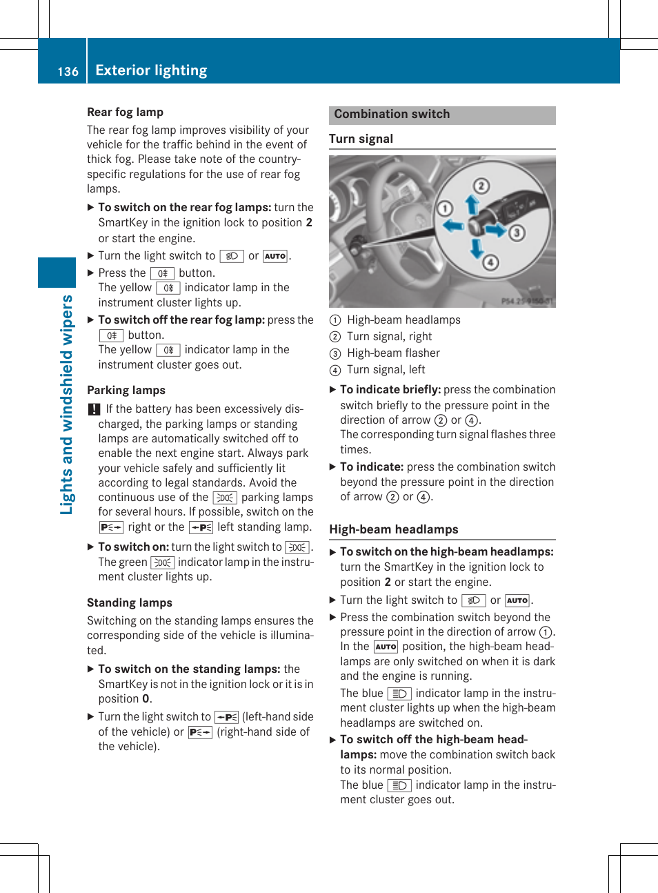 Lights and windshi eld wipers, Exterior lighting | Mercedes-Benz E-Cabriolet 2015 User Manual | Page 138 / 386