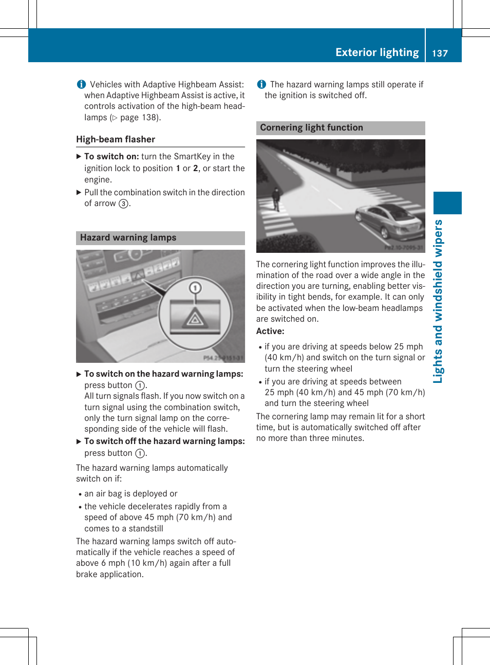 Lights and windshield wipers, Exterior lighting | Mercedes-Benz E-Cabriolet 2015 User Manual | Page 139 / 386