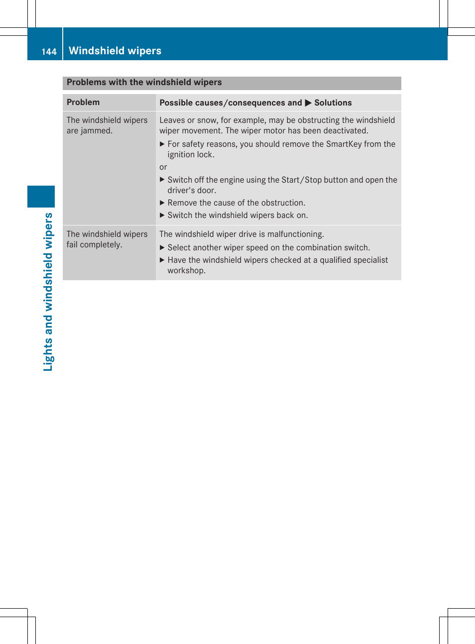 Lights and windshield wipers, Windshield wipers | Mercedes-Benz E-Cabriolet 2015 User Manual | Page 146 / 386