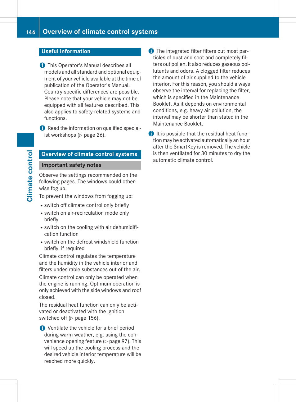 Climat e control, Overview of climate control systems | Mercedes-Benz E-Cabriolet 2015 User Manual | Page 148 / 386