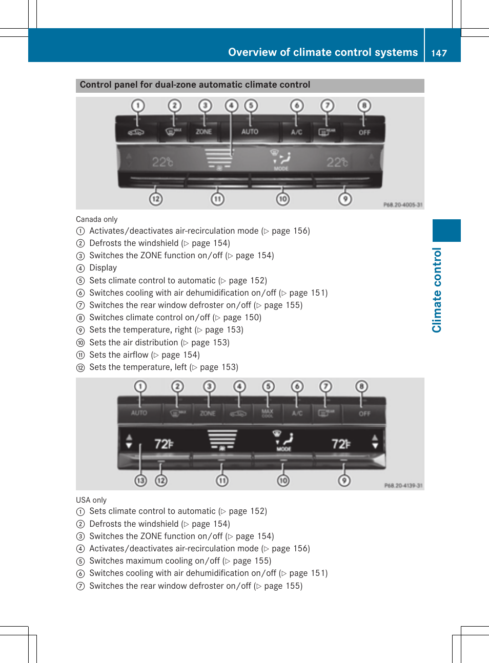 Clima te contr ol, Overview of climate control systems | Mercedes-Benz E-Cabriolet 2015 User Manual | Page 149 / 386