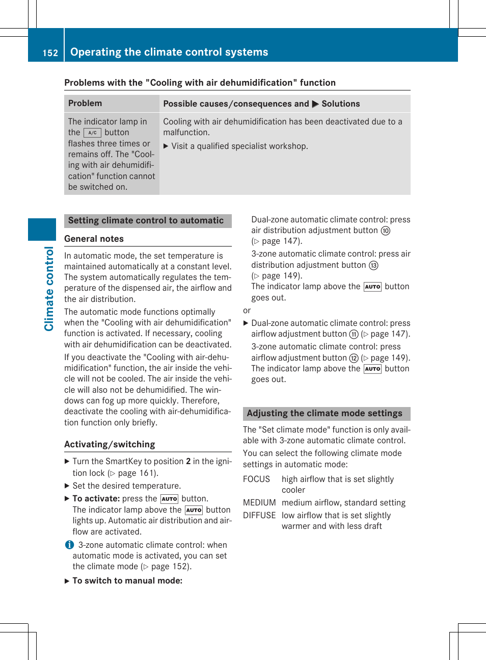 Climate control, Operating the climate control systems | Mercedes-Benz E-Cabriolet 2015 User Manual | Page 154 / 386