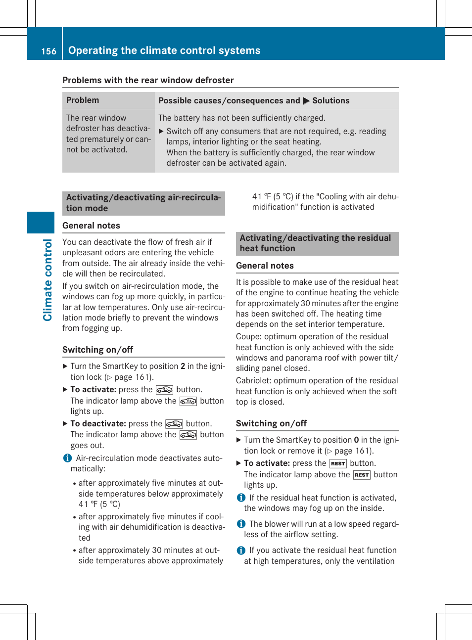 Climate control, Operating the climate control systems | Mercedes-Benz E-Cabriolet 2015 User Manual | Page 158 / 386