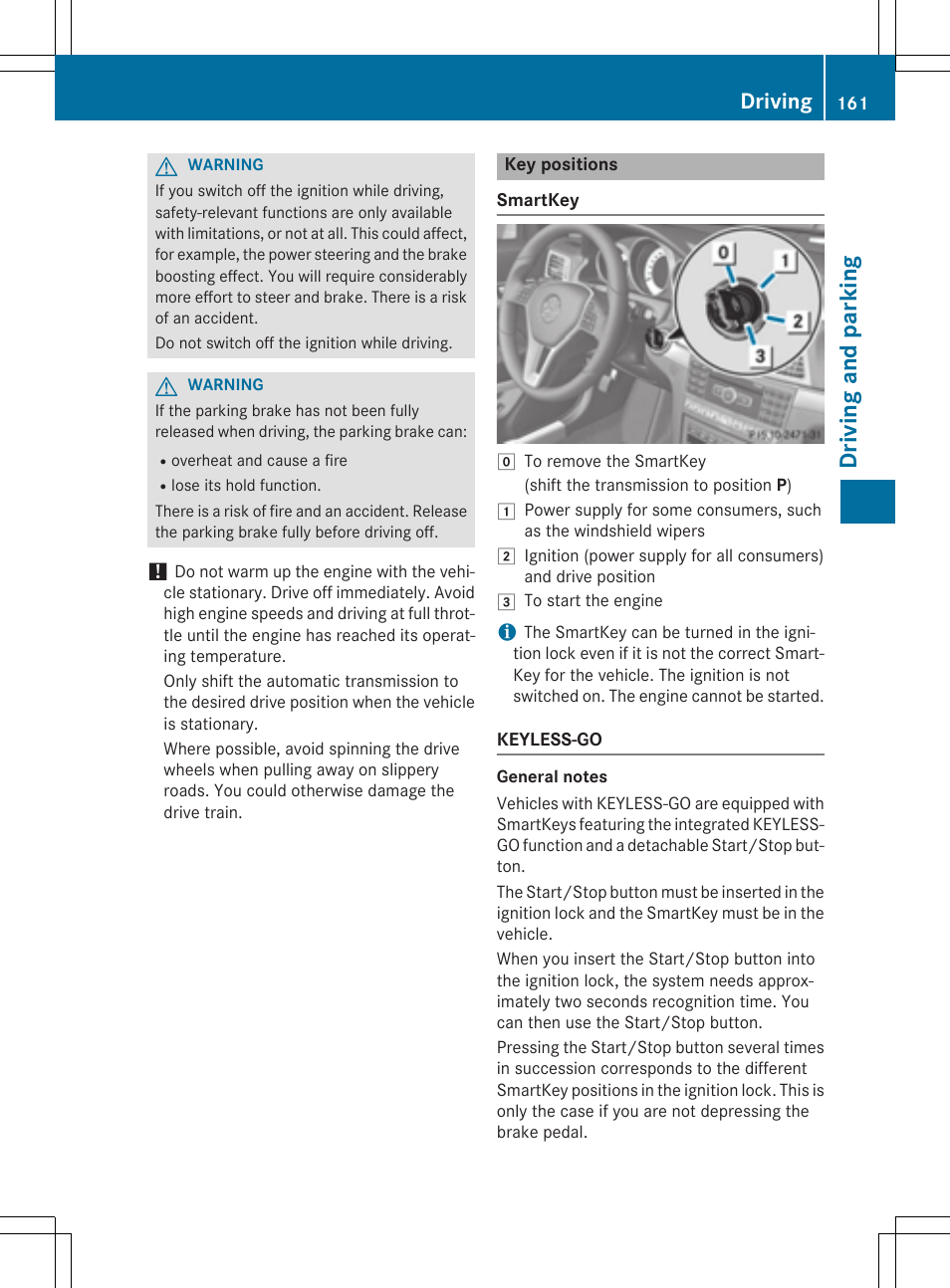 Drivi ng and parking, Driving | Mercedes-Benz E-Cabriolet 2015 User Manual | Page 163 / 386