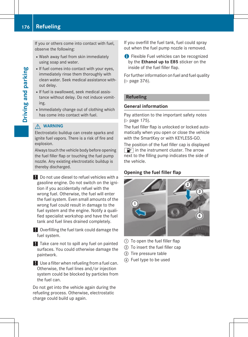 Driving and parking, Refueling | Mercedes-Benz E-Cabriolet 2015 User Manual | Page 178 / 386